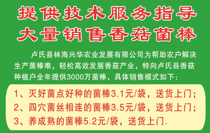 林海兴华大量销售香菇菌棒司并提供技术服务指导